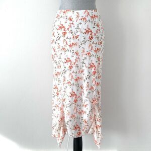 VTG Jody California Floral Mermaid Midi Skirt in White and Orange Ribbons Y2K